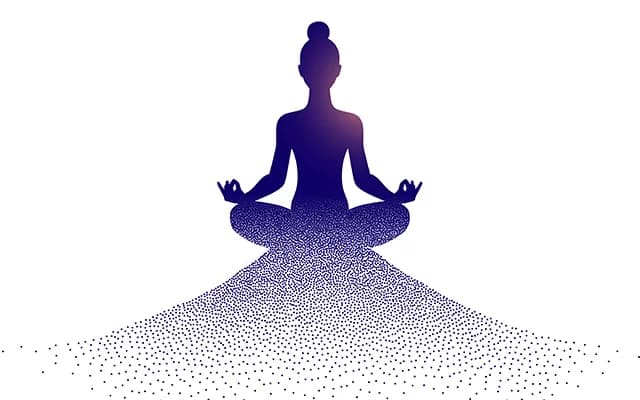 Illustration of a meditating figure dissolving into light